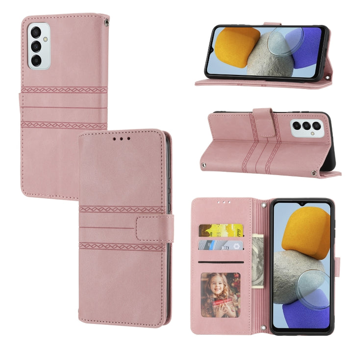 Embossed Striped Magnetic Buckle Horizontal Flip Phone Leather Case, For Google Pixel 7 Pro, For Kyocera Android One S9 / Digno Sanga Edition, For OPPO Realme C31 4G Global, For Samsung Galaxy M23 / F23 5G Japanese Version, For Sony Xperia 10 IV