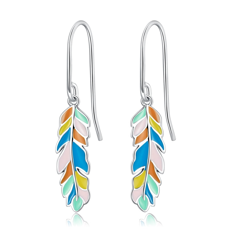 S925 Sterling Silver Colorful Feather Ear Hook Women Earrings, Colorful Feather