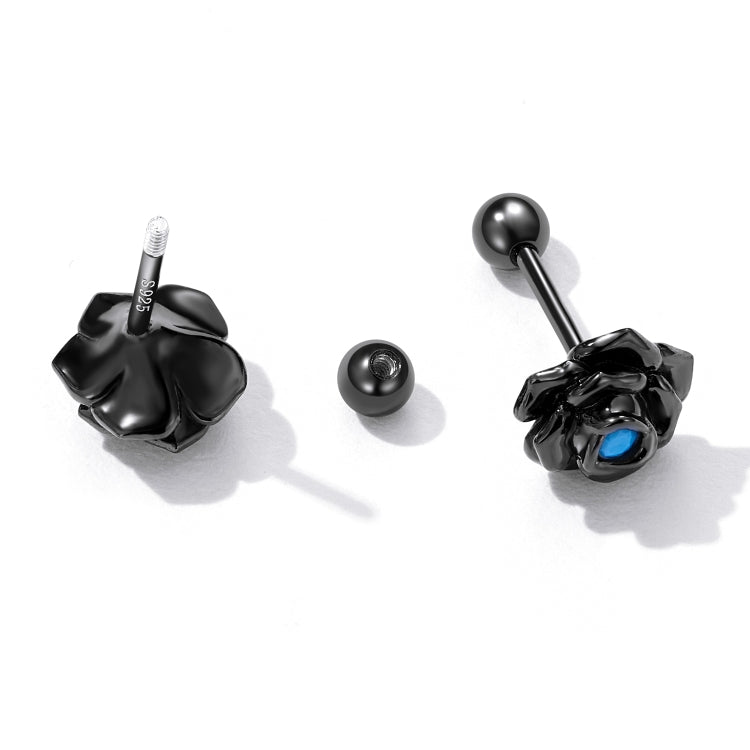 S925 Sterling Silver Black Rose Ear Stud Women Earrings, Black Rose