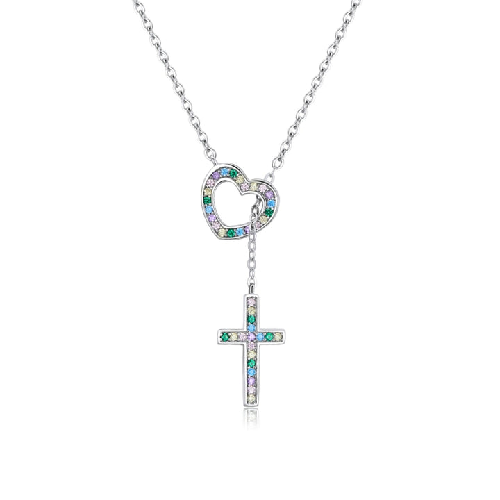 S925 Sterling Silver Heart Cross Women Nacklace Jewelry, Heart Cross