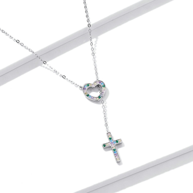 S925 Sterling Silver Heart Cross Women Nacklace Jewelry, Heart Cross