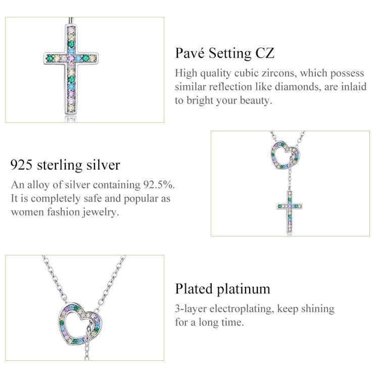 S925 Sterling Silver Heart Cross Women Nacklace Jewelry, Heart Cross