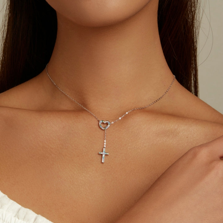 S925 Sterling Silver Heart Cross Women Nacklace Jewelry, Heart Cross