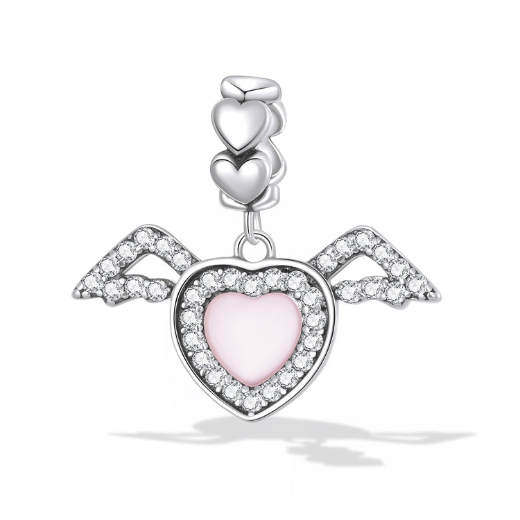 S925 Sterling Silver Heart Wing Pendant DIY Bracelet Necklace Accessories, Heart Wing