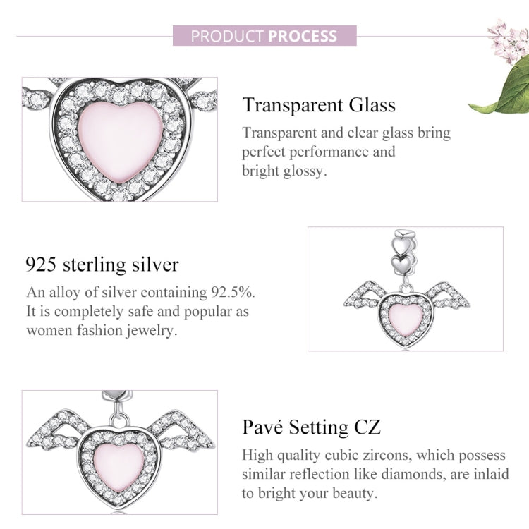 S925 Sterling Silver Heart Wing Pendant DIY Bracelet Necklace Accessories, Heart Wing