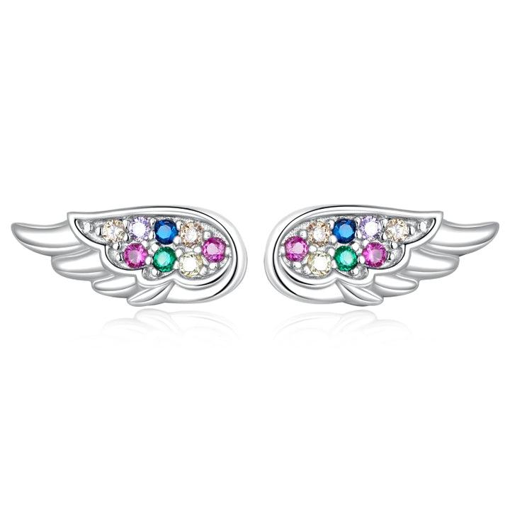 S925 Sterling Silver Colorful Zircon Wing Ear Stud Women Earrings, Zircon Wing