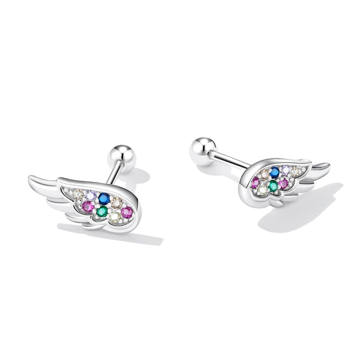 S925 Sterling Silver Colorful Zircon Wing Ear Stud Women Earrings, Zircon Wing