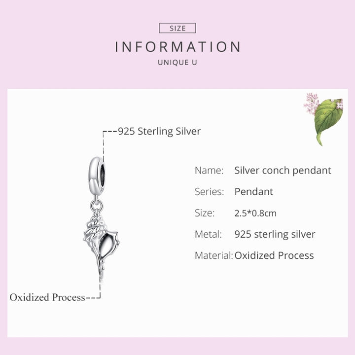 S925 Sterling Silver Silver Conch Pendant DIY Bracelet Necklace Accessories, Conch