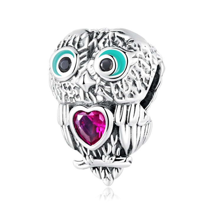 S925 Sterling Silver Cute Owl Beads DIY Bracelet Necklace Accessories, Cute Owl