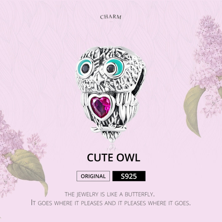 S925 Sterling Silver Cute Owl Beads DIY Bracelet Necklace Accessories, Cute Owl