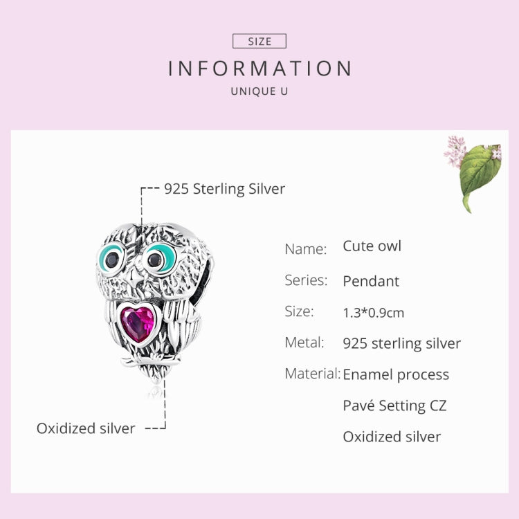 S925 Sterling Silver Cute Owl Beads DIY Bracelet Necklace Accessories, Cute Owl