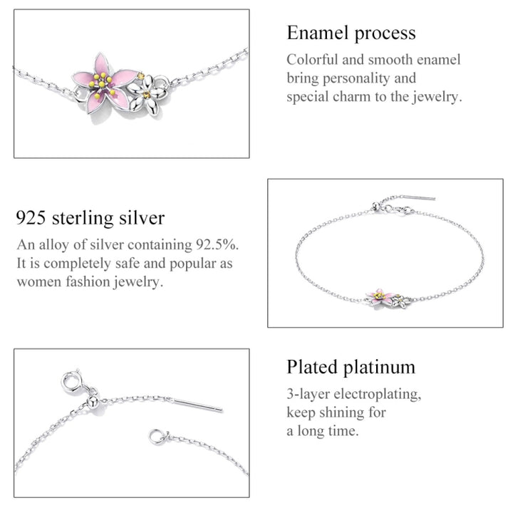 S925 Sterling Silver Cherry Blossom Bracelet Women Jewelry, Cherry Blossom