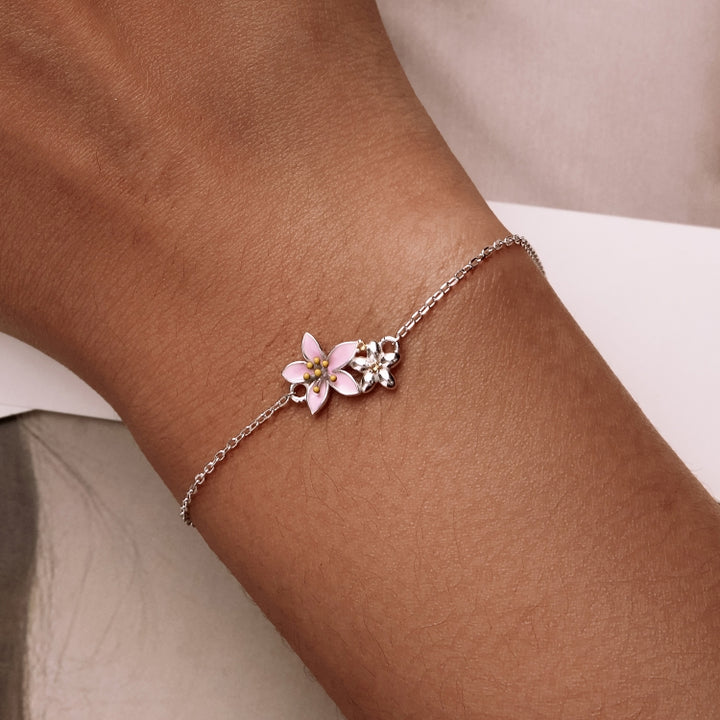 S925 Sterling Silver Cherry Blossom Bracelet Women Jewelry, Cherry Blossom