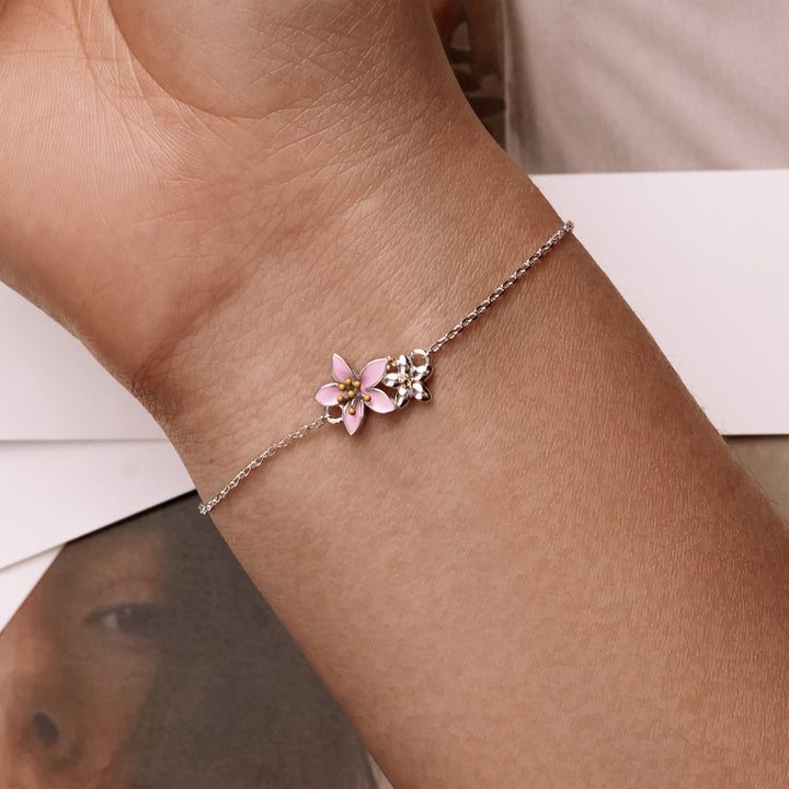 S925 Sterling Silver Cherry Blossom Bracelet Women Jewelry, Cherry Blossom