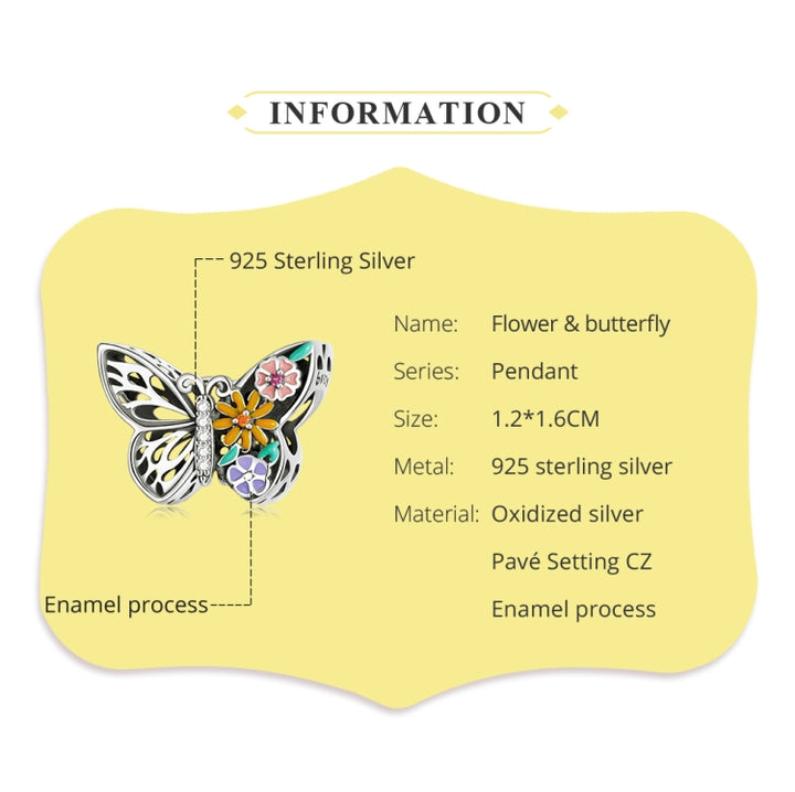 S925 Sterling Silver Flower Butterfly Beads DIY Bracelet Necklace Accessories, Flower Butterfly