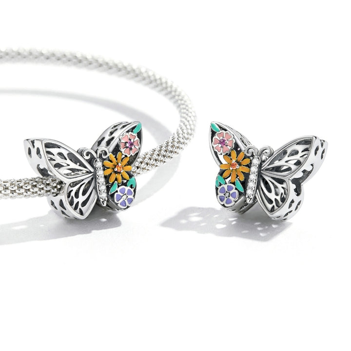 S925 Sterling Silver Flower Butterfly Beads DIY Bracelet Necklace Accessories, Flower Butterfly