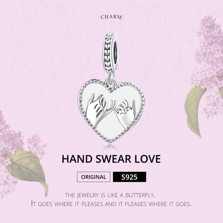 S925 Sterling Silver Silver Heart Hand In Hand Pendant DIY Bracelet Necklace Accessories, Hand In Hand