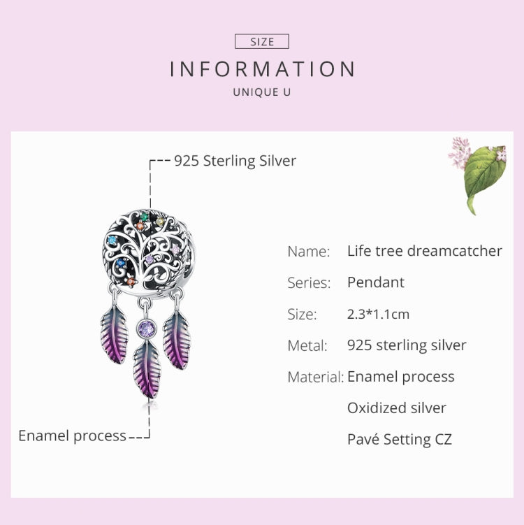 S925 Sterling Silver Tree Of Life Dream Catcher Beads DIY Bracelet Necklace Accessories, Tree Of Life Dream Catcher