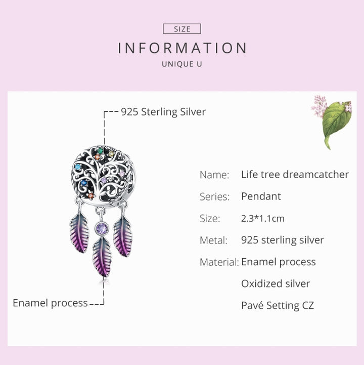 S925 Sterling Silver Tree Of Life Dream Catcher Beads DIY Bracelet Necklace Accessories, Tree Of Life Dream Catcher