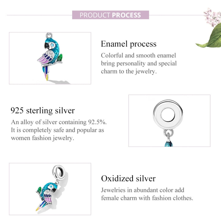 S925 Sterling Silver Parrot Pendant DIY Bracelet Necklace Accessories, Parrot