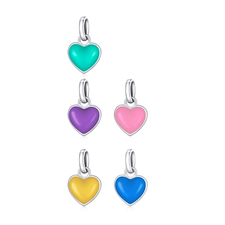 S925 Sterling Silver Heart Pendant DIY Bracelet Necklace Accessories, Heart Pendant (Green), Heart Pendant (Purple), Heart Pendant (Yellow), Heart Pendant (Blue), Heart Pendant (Pink)