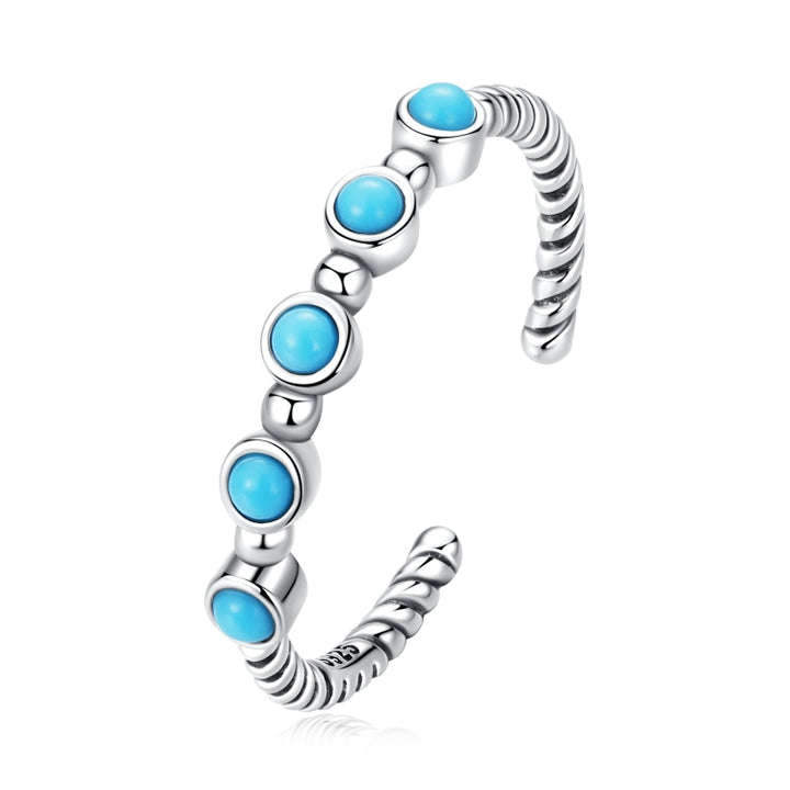 S925 Sterling Silver Turquoise Twist Women Open Ring, Turquoise Twist