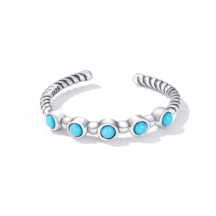 S925 Sterling Silver Turquoise Twist Women Open Ring, Turquoise Twist