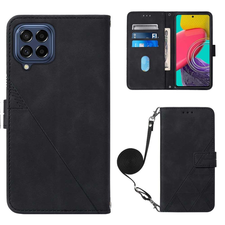 Crossbody 3D Embossed Flip Leather Phone Case, For Samsung Galaxy M33 5G Global, For Samsung Galaxy M53 5G