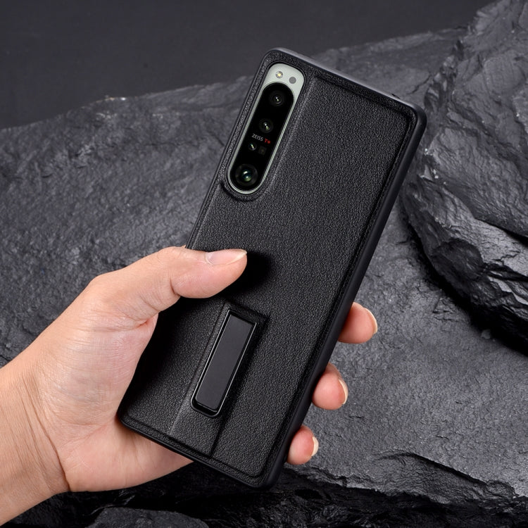 PC + Leather Texture Protective Phone Case with Metal Holder, For Sony Xperia 10 IV, For Sony Xperia 1 IV, For Sony Xperia 5 III, For Sony Xperia 5 II, For Sony Xperia 10 III, For Sony Xperia 1 III