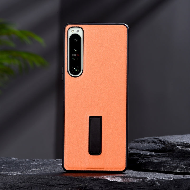 PC + Leather Texture Protective Phone Case with Metal Holder, For Sony Xperia 10 IV, For Sony Xperia 1 IV, For Sony Xperia 5 III, For Sony Xperia 5 II, For Sony Xperia 10 III, For Sony Xperia 1 III