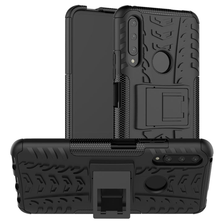 Tire Texture Shockproof TPU+PC Protective Case with Holder, For Motorola E6 Play, For Huawei Honor 9X Pro, For Huawei Y9 Prime