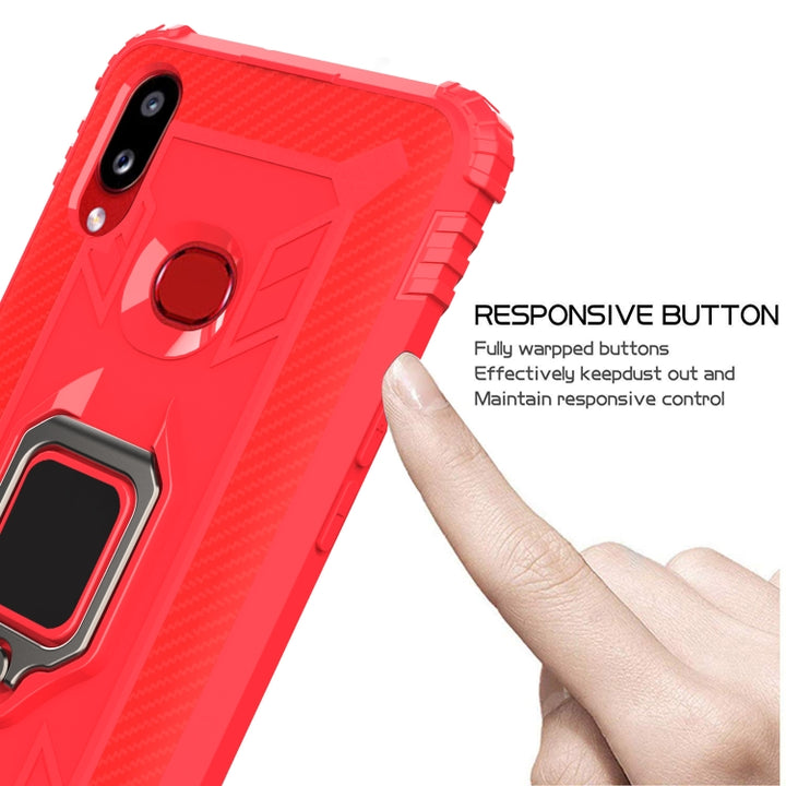 Carbon Fiber Protective Case with 360 Degree Rotating Ring Holder, For Samsung Galaxy A10s, For Samsung Galaxy A20s, For Samsung Galaxy A21 (European Version), For Samsung Galaxy A40, For Samsung Galaxy A70, For Samsung Galaxy A70s