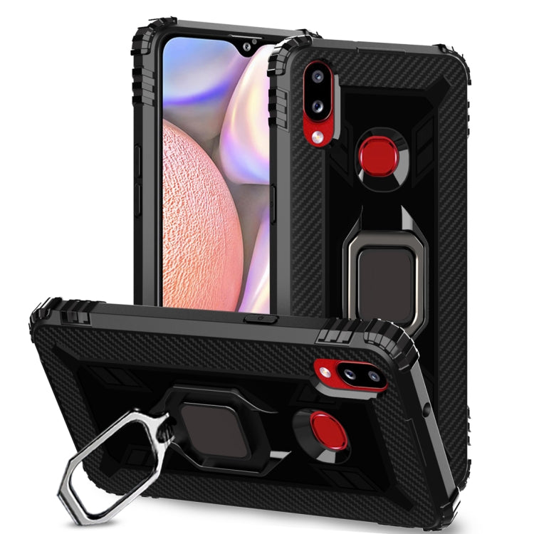 Carbon Fiber Protective Case with 360 Degree Rotating Ring Holder, For Samsung Galaxy A10s, For Samsung Galaxy A20s, For Samsung Galaxy A21 (European Version), For Samsung Galaxy A40, For Samsung Galaxy A70, For Samsung Galaxy A70s