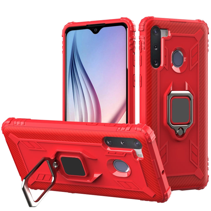 Carbon Fiber Protective Case with 360 Degree Rotating Ring Holder, For Samsung Galaxy A10s, For Samsung Galaxy A20s, For Samsung Galaxy A21 (European Version), For Samsung Galaxy A40, For Samsung Galaxy A70, For Samsung Galaxy A70s