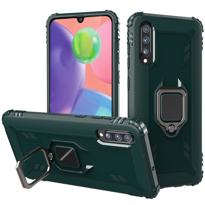 Carbon Fiber Protective Case with 360 Degree Rotating Ring Holder, For Samsung Galaxy A10s, For Samsung Galaxy A20s, For Samsung Galaxy A21 (European Version), For Samsung Galaxy A40, For Samsung Galaxy A70, For Samsung Galaxy A70s