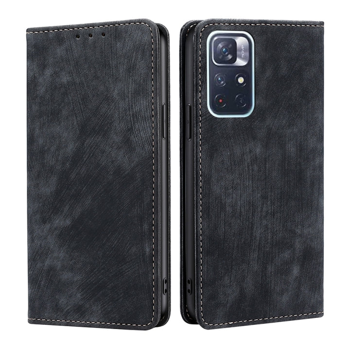 RFID Anti-theft Brush Magnetic Leather Phone Case, For Xiaomi Redmi K50/K50 Pro, For Xiaomi Redmi Note 11 5G/Poco M4 Pro 5G, For Xiaomi Redmi Note 10 JE  Japan, For Xiaomi 12, For Xiaomi 12S Ultra, For Xiaomi Poco C40