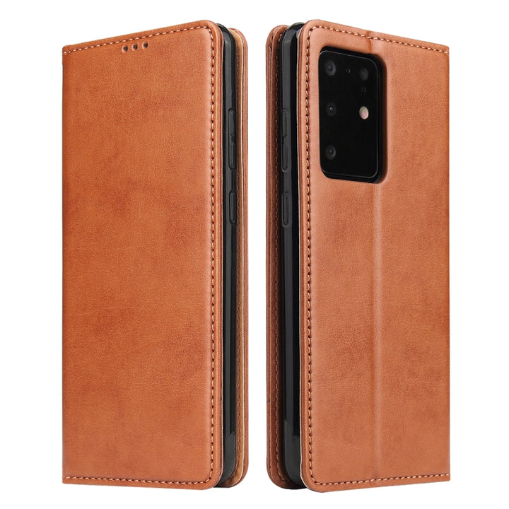 Fierre Shann PU Genuine Leather Texture Horizontal Flip Leather Case with Holder & Card Slots & Wallet, For Samsung Galaxy S20 Ultra