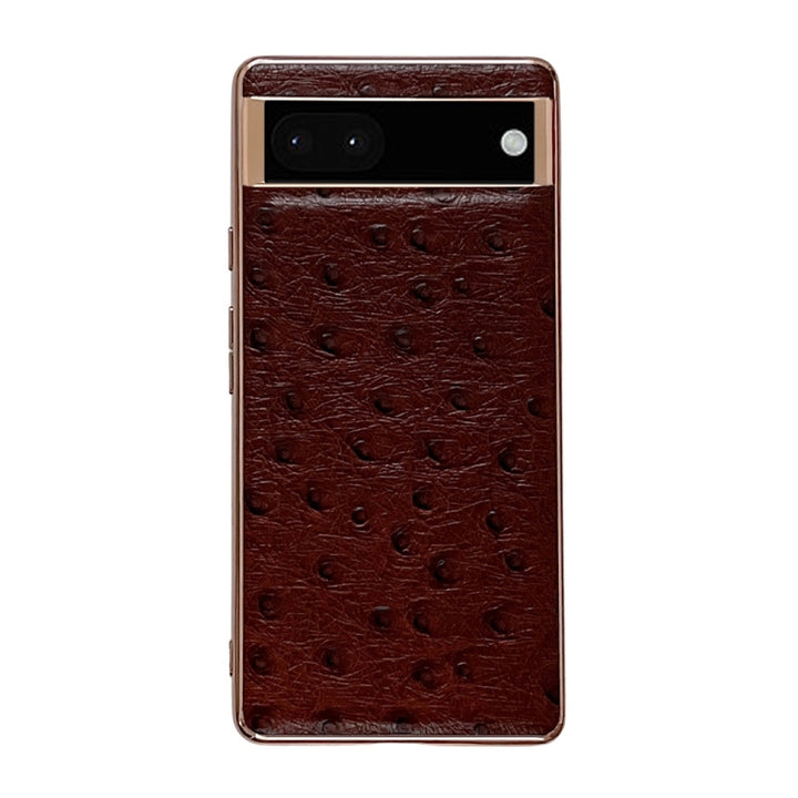 Genuine Leather Ostrich Texture Nano Electroplating Phone Case, For Google Pixel 6, For Google Pixel 6 Pro, For Google Pixel 7, For Google Pixel 7 Pro