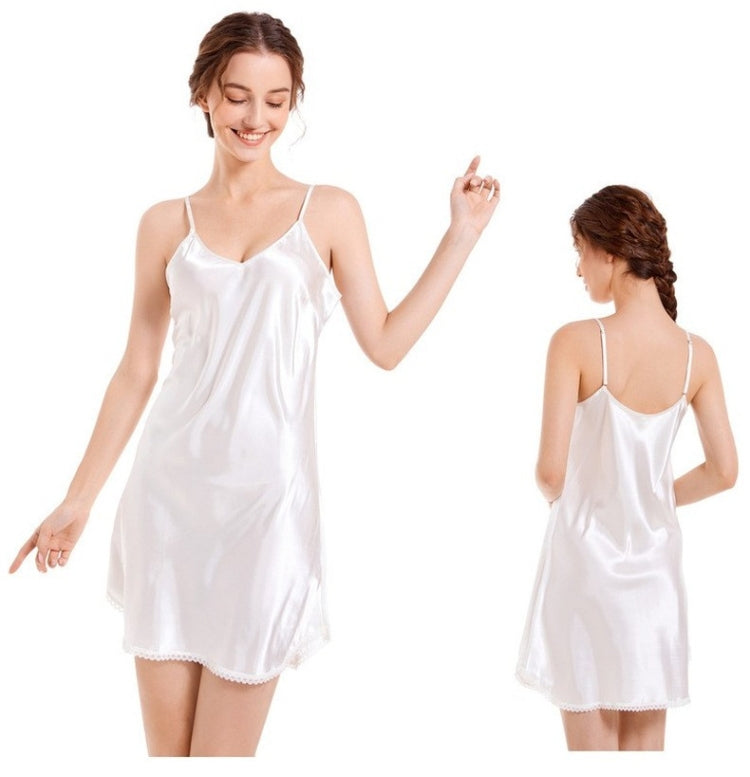 Imitation Silk Pure Color Sexy V-neck Nightgown Sling Skirt 2 in 1 Kit, S, M, L, XL