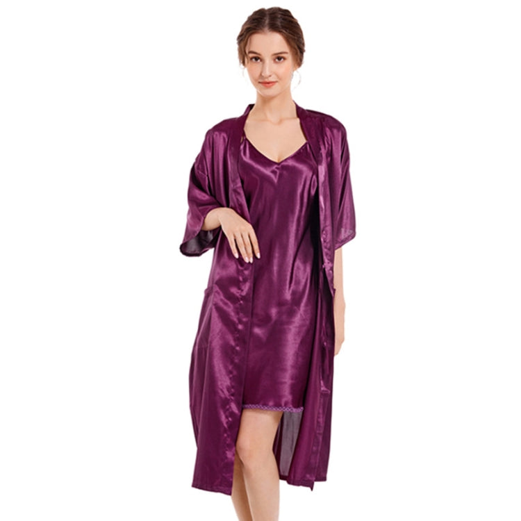 Imitation Silk Pure Color Sexy V-neck Nightgown Sling Skirt 2 in 1 Kit, S, M, L, XL