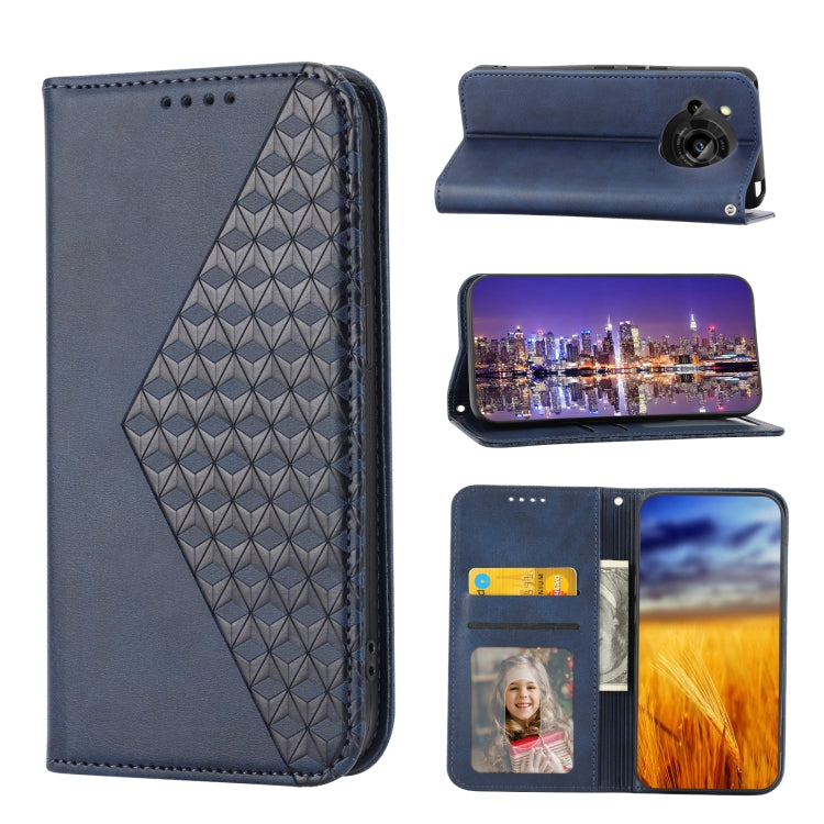 Cubic Grid Calf Texture Magnetic Closure Leather Phone Case, For Sharp Aquos R7 / P7, For Sharp Aquos R6, For Sharp Simple Sumaho 6, For Sharp Simple Sumaho 5, For Sharp Aquos Sense6 / 6S