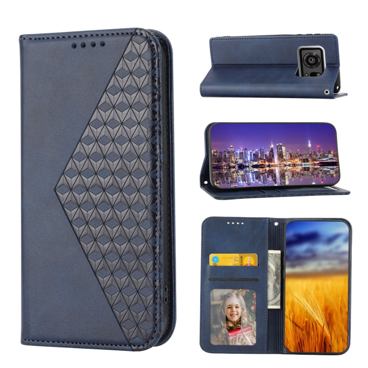 Cubic Grid Calf Texture Magnetic Closure Leather Phone Case, For Sharp Aquos R7 / P7, For Sharp Aquos R6, For Sharp Simple Sumaho 6, For Sharp Simple Sumaho 5, For Sharp Aquos Sense6 / 6S