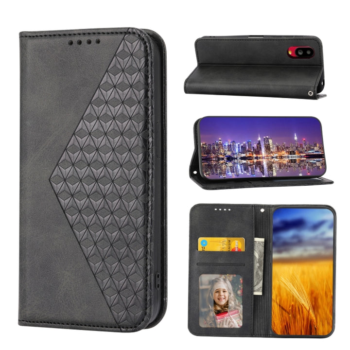 Cubic Grid Calf Texture Magnetic Closure Leather Phone Case, For Sharp Aquos R7 / P7, For Sharp Aquos R6, For Sharp Simple Sumaho 6, For Sharp Simple Sumaho 5, For Sharp Aquos Sense6 / 6S