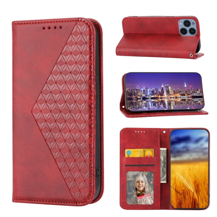 Cubic Grid Calf Texture Magnetic Closure Leather Phone Case, For Sharp Aquos R7 / P7, For Sharp Aquos R6, For Sharp Simple Sumaho 6, For Sharp Simple Sumaho 5, For Sharp Aquos Sense6 / 6S