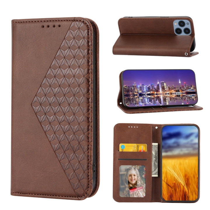 Cubic Grid Calf Texture Magnetic Closure Leather Phone Case, For Sharp Aquos R7 / P7, For Sharp Aquos R6, For Sharp Simple Sumaho 6, For Sharp Simple Sumaho 5, For Sharp Aquos Sense6 / 6S