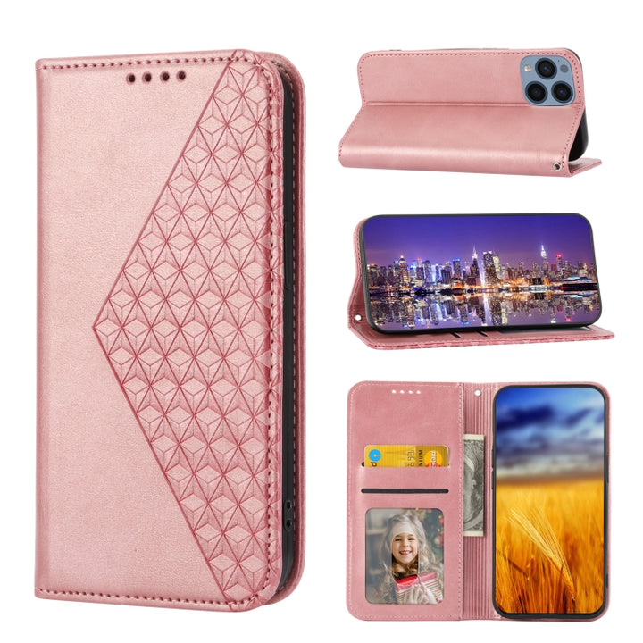 Cubic Grid Calf Texture Magnetic Closure Leather Phone Case, For Sharp Aquos R7 / P7, For Sharp Aquos R6, For Sharp Simple Sumaho 6, For Sharp Simple Sumaho 5, For Sharp Aquos Sense6 / 6S