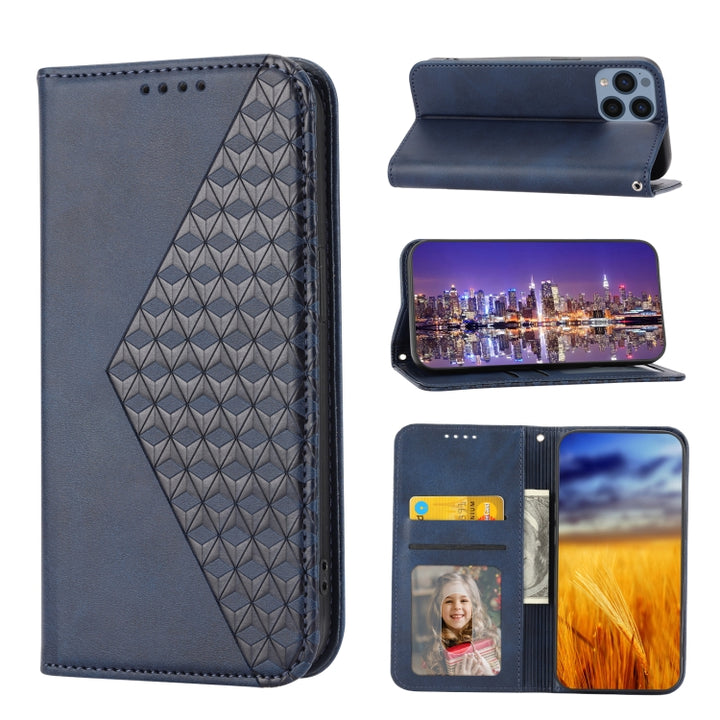 Cubic Grid Calf Texture Magnetic Closure Leather Phone Case, For Sharp Aquos R7 / P7, For Sharp Aquos R6, For Sharp Simple Sumaho 6, For Sharp Simple Sumaho 5, For Sharp Aquos Sense6 / 6S