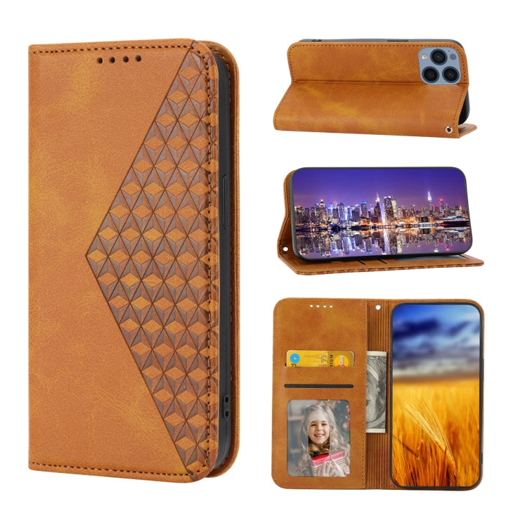 Cubic Grid Calf Texture Magnetic Closure Leather Phone Case, For Sharp Aquos R7 / P7, For Sharp Aquos R6, For Sharp Simple Sumaho 6, For Sharp Simple Sumaho 5, For Sharp Aquos Sense6 / 6S