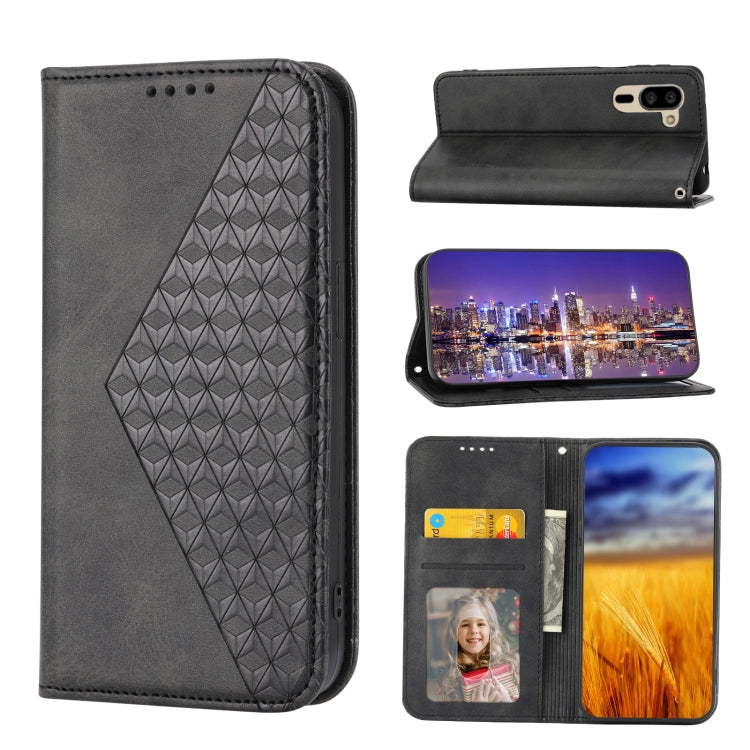 Cubic Grid Calf Texture Magnetic Closure Leather Phone Case, For Sharp Aquos R7 / P7, For Sharp Aquos R6, For Sharp Simple Sumaho 6, For Sharp Simple Sumaho 5, For Sharp Aquos Sense6 / 6S