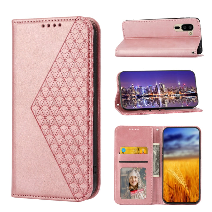 Cubic Grid Calf Texture Magnetic Closure Leather Phone Case, For Sharp Aquos R7 / P7, For Sharp Aquos R6, For Sharp Simple Sumaho 6, For Sharp Simple Sumaho 5, For Sharp Aquos Sense6 / 6S